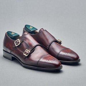 Pastori Men’s Romulus Brown Leather Double Monk Strap Loafers